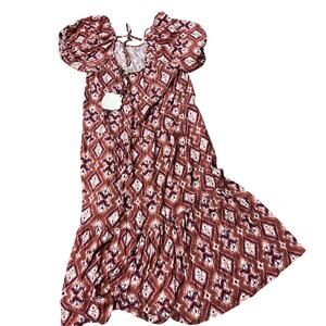 Knox Rose Women's Red Paisley Puff Short Sleeve Dress - Size XL - NWT